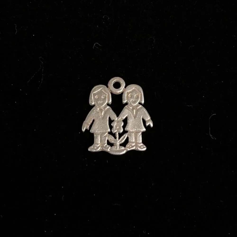Retired James Avery Sterling Silver Two Girls Flower Charm Sisters Twins